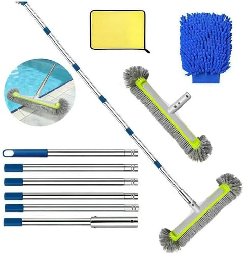 Set di spazzole per la pulizia della piscina con asta telescopica da 230 cm, spazzola per la pulizia della piscina da 45 cm, spazzola per la pulizia della piscina, set di spazzole per la pulizia della