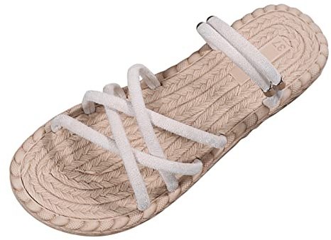 ZTFYKLIN Sandalias Comodas Mujer Con Punta, Pantuflas Transpirables, Cómodas, De Color, Para Playa Verano, En Zapatos Planos Abiertos Sólidos, (White, 39) Marrones 37 Sandalia Negra Espadrilles