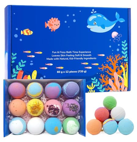 Set di 12 palline da bagno in schiuma per bambini e adulti, bombe da bagno con giocattolo a , additivi naturali per il bagno per la pelle secca, bombe da bagno frizzanti come regalo benessere