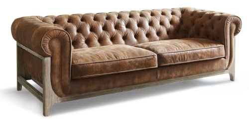Loberon Sofa Swansboro, braun | Chesterfield, Hochwertiger Lederbezug, Gestell aus Eschenholz, Edle Chesterfield-Steppung
