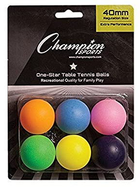 Champion Sports 1 stjärna flerfärgad bordtennisbollar, 6-pack