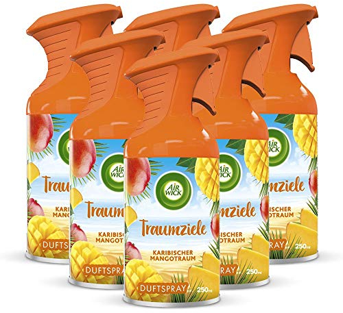 Air Wick Traumziele Karibischer Mangotraum – Fruchtig-süßes Duftspray ohne feuchten Niederschlag – Duft: Mango – 6 x 250 ml