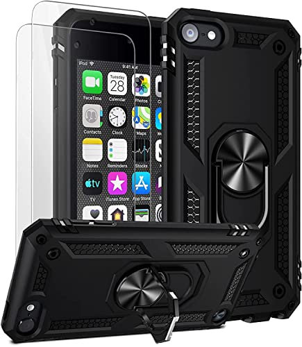 ULAK Coque iPod Touch 7, Étui 2 en 1 iPod Touch 6/5 TPU Souple + Rigide PC Housse avec Support Antichocs Protection Coque pour Apple iPod Touch 5/6 / 7ème génération, Noir