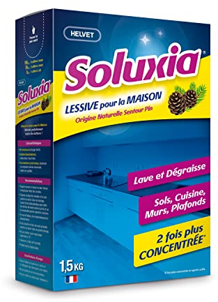 Lessive Soluxia Senteur Pin - Lave et Dégraisse – Idéal Travaux, Sols, Murs, Cuisine, Peinture, Entretien et Plafonds – 2 fois plus concentré – Origine Naturelle, 1.5 kg (Lot de 1)