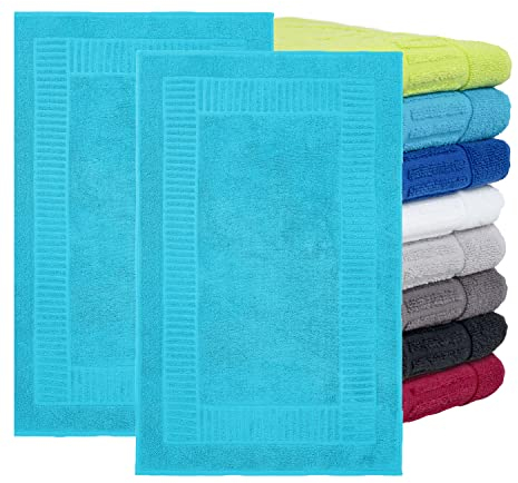 BaSaTex - 2er Pack Badvorleger für Dusche & Badewanne - Badematte Saugfähig & Schnelltrocknend in 60x90 cm - Aus 100% Baumwolle & 800 g/m² - Duschvorleger Öko-Tex Made in Green Zertifiziert - Türkis