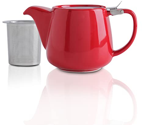VIVILINEN Porcelain Teapot with SLS Lids and Removable Infuser, 550ml/18.6oz Ceramic Stump Teapot for Blooming & Loose Leaf Tea Red