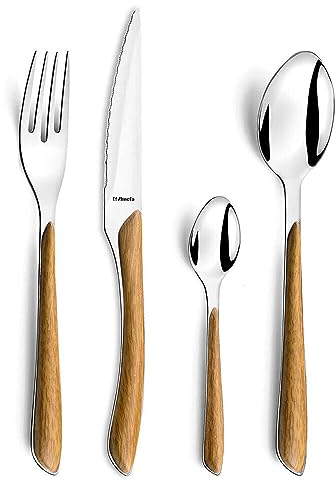 AMEFA ECLAT NATURE - Cubertería para 4 personas (aspecto de madera/marrón), 16 piezas, con vetas finas de acero inoxidable 18/0, inoxidable y pulido brillante, apto para lavavajillas, juego de