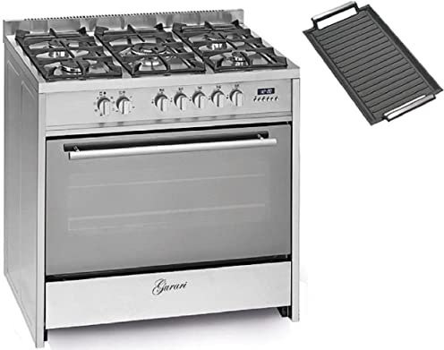 GURARI Gas-Standherd GCH G 910 X+Grillplatte, Gas Standherd 90 cm/Range Coocker / 4 kw WOK/Erdgas/Propangas/Edelstahl/Inkl. WOK Adapter+Grillplatte