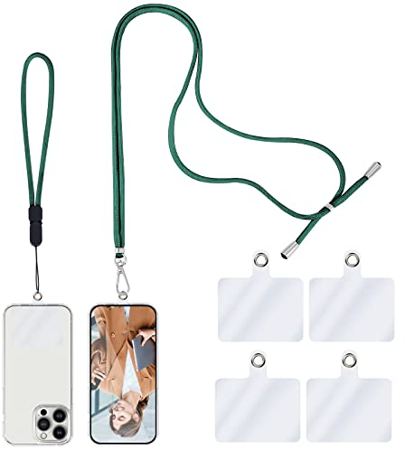TIESOME Universal Cell Phone Lanyard, Crossbody Lanyard with Adjustable Nylon Neck Strap, 1 Neck Lanyard+1 Wrist Phone Strap+4 Connectors Compatible with Most Phones (Green)