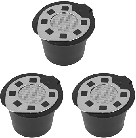 Kaffekapsel, påfyllningsbart kaffekapselfilter i rostfritt stål, återanvändbart, lätt att rengöra med skedborste för Nespressomaskin (3 förkromade + skedborstar i en färglåda)