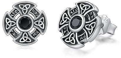 Keltische Kreuz Ohrringe Schwarze 925 Sterling Silber Keltische Wikinger Ohrstecker Klein Ohrstecker Wikinger Geschenke für Mädchen Herren Sohn Teenager Geschenk