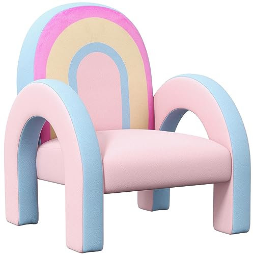 ZONEKIZ Regenbogenförmiger Kleinkindsessel Mini Sofa Bequemer Kindersessel für Kinder 1,5-3 Jahre für Schlafzimmer Wohnzimmer Belastung 45 kg 43x41x51 cm Rosa