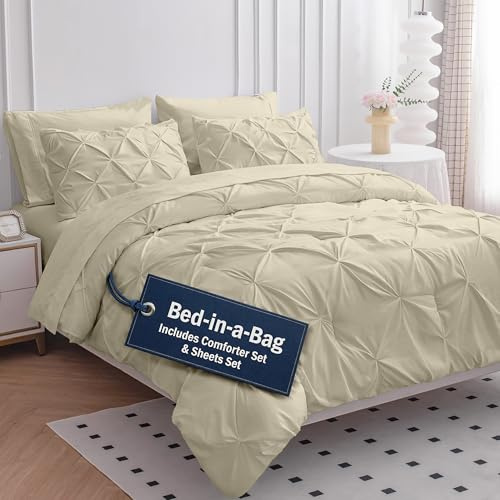 Lane Linen Juego de edredón Queen Bed in a Bag de 7 piezas, juego de edredón con sábanas, juego de ropa de cama de microfibra ultrasuave, sin arrugas, lino