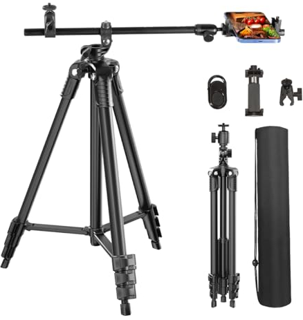 Handy Stativ, Arsoer 167 cm Horizontal iPhone Stativ mit Schwenkarm für Overhead-Schuss Kreatives Videoaufnahmen, mit Kugelkopf/Fernbedienung/Cliphalterung für iPhone16 Pro Max