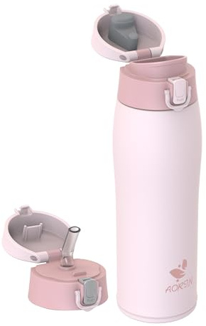 AORIN Botella Agua Acero Inoxidable 18/8 con 2 Tapas, 750ml Botella Agua Niños, Botella Térmica Anti-Fugas, Botella Gimnasio, Termo sin BPA para Deportes, Exterior, Viajes y Escuela