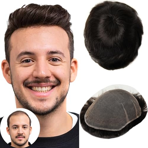 BEEOS Skinlike Real HD Lace Toupee Hair for Men, 8x10 Inch Full Lace Base Mens Hair Piece Mens Toupee Suitable to Wear at All Times #1B Natural Black