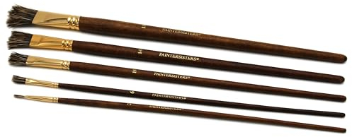 Paintersisters® Borstenpinsel 5er Set | Dunkle Naturborste | Gr. 2-18 | Ideal für Ölfarben & Acrylfarben | Pinsel Malen Malpinsel Künstlerbedarf