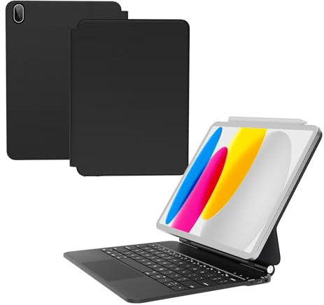 Nuflaz Teclado para iPad 10 Generación 2022/11 Generación A16 2025 (10.9/11 Pulgada), Funda con Teclado Magnético QWERTY España con Trackpad Multi-Touch, Retroiluminación 7 Colores, Negro Gris, X8