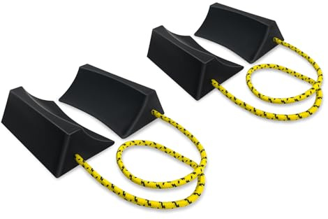 ROBLOCK Upgrade Wheel Chocks for Lightweight Travel Trailer Light Truck Car Tractor, Sturdy Simple Easy to use,Tires Light Block Stopper Chock with Nylon Rope Yellow Reflective Tape (4pack)