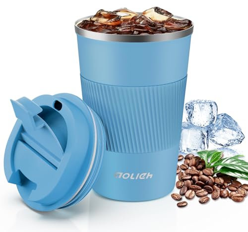 Aolieh Thermobecher, Kaffeebecher mit Auslaufsicherem Deckel, Thermobecher- Isolierbecher, Edelstahl Travel Mug, Kaffeebecher to go für heißes und kaltes Wasser Kaffee Tee (380ML, Azurblau)