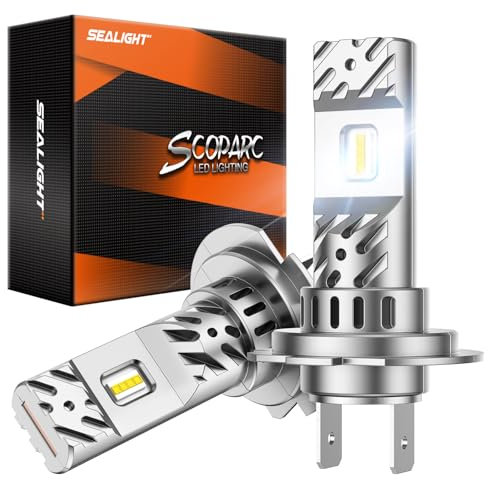 SEALIGHT H7 LED Lampadine aggiornate, design mini 1:1 6500K luce bianca fredda, 22000LM 500% ultra luminoso, 60000+ ore di vita, nessun adattatore richiesto, confezione da 2, no ventilatore