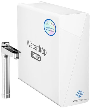 Waterdrop X12 Mineral Alcalino pH+ Ósmosis Inversa Sistema, NSF/ANSI 58&372 Certificado, 1200 GPD de Flujo Rápido, Filtración en 11 Etapas, 3:1 Pura a Drenaje, Libre de BPA