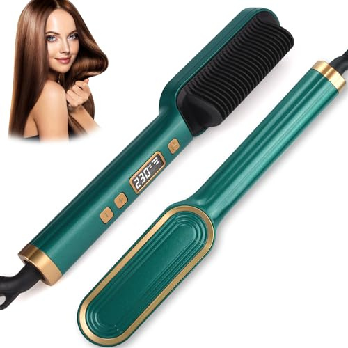 Hair Straighteners for Women, Ionic Hair Straightener Brush, Anti-scalding,Fast Heating and Adjustable Temperature,Women Gifts, Hair Styler Tools for Home (Green)