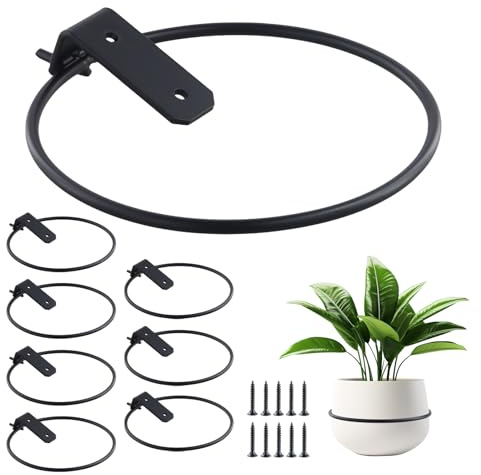 MUNGHOK Lot de 8 Supports Muraux pour Pot de Fleurs, Pot de Fleur Anneau Titulaire Pliable, avec Vis, pour Jardins Intérieurs, Couloirs, Verdure Intérieure, 15 cm, Noir