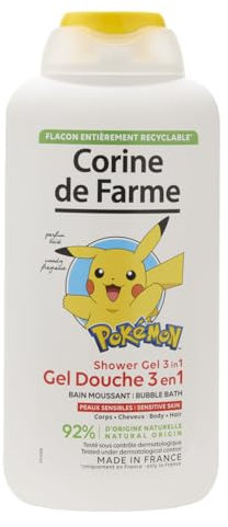 Corine de Farme, Gel Douche 3 en 1 Corps & Cheveux Bain Moussant 500ml Pokémon - Parfum Boisé - Formule Clean Beauty - Idéal pour Enfants - Tout Type de Peau - Douceur et Plaisir au Bain