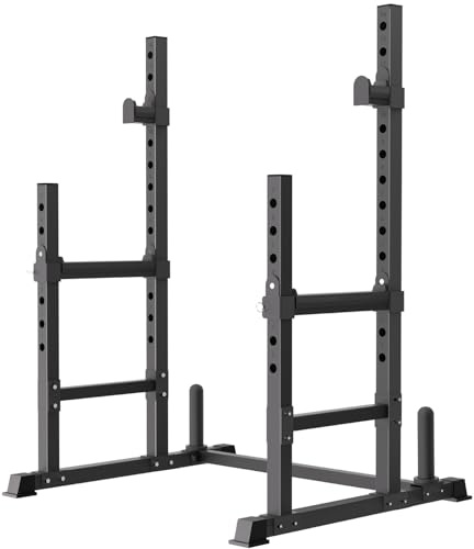 VivZen Adjustable Squat Rack & Bench Press Stand – Multi-Functional Home Gym Power Rack for Barbell, Dumbbell, and Push-Up Workouts–Heavy-Duty Steel Construction (34 to 57 Height, 600 lbs Capacity)