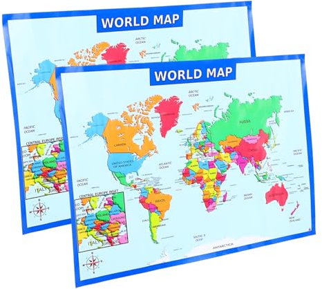 DIYEAH 2 Pezzi Poster Mappa Globale Da Parete Per Bambina Apprendimento Della Geografia Resistente All’usura Per Scuola Dell’infanzia e Casa
