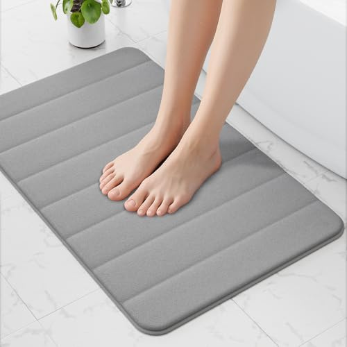 wyewye Alfombra de baño de espuma viscoelástica de 50 x 80 cm, ultrasuave, antideslizante, con tecnología de secado rápido, color gris