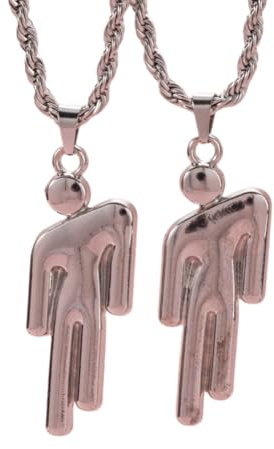 EPRHAY Collar humano en capas de oro y plata, collar con colgante de doble forma humanoide, accesorios de acero inoxidable con cabeza torcida brillante, joyería de hip pop para hombres y mujeres
