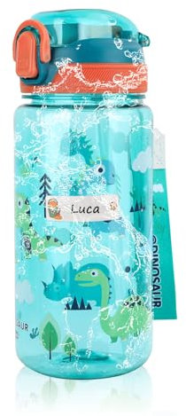 Sigdio Gourde Enfant Paille 10 Étiquettes Prénom Bouteille d'eau Enfants Garçons et Filles Anti-Fuite 600ml sans BPA Gourde Sport enfant pour Maison, École (Vert, 10 Étiquettes)