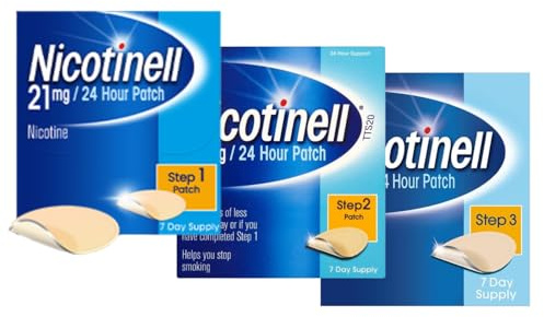 Nicotinell Nicotine Patch, Effective & Discreet Quit Smoking Aid, Step 1, 2 & 3 Multi - Pack. 1 x Step 1, 21mg 21 Day Supply, 1 x Step 2, 14mg, 7 Day Supply. 1 x Step 3, 7mg, 7 Day Supply