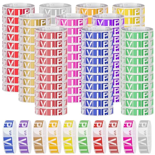 1000 Stück VIP Einlassbänder, Festival Einlassbändchen, Wasserdicht Neon Armbänder, Bändchen Papier für Events, Bunt Handgelenk Party Bänder für Party Musikfestival Konzert Wettbewerb (10 Farben)