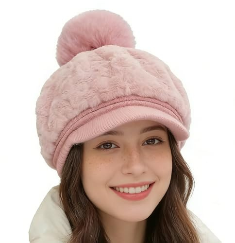 Wisylizv Cappello da Donna – Cappello da Costume con Pompon – Cappello Invernale con Visiera – per Donna e Ragazza in Passeggiata Quotidiana Viaggio mattinaio Sci Vacanze all'aperto, Rosa