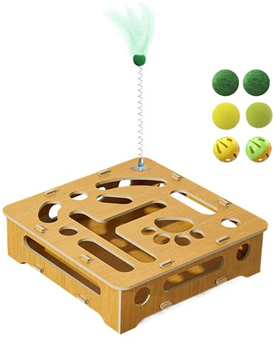 Genérico Giocattolo di legno per gatti, intelligente per gatti, gioco multifunzionale per attività mentale, incoraggia la curiosità e il movimento, materiale resistente per J