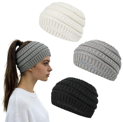 LUFFLOK 3 PCS Ear Warmer Headband, Winter Headbands for Women and Men, Soft Thick Thermal Knitted Headband, Hair Accessories Hair Bands for Skiing Walking Running Camping Yoga (3 PCS)
