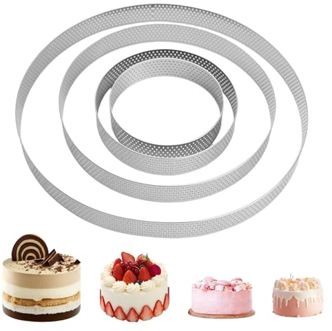 4 PCS Anello Microforato Crostata Stampo Crostata Microforato Anelli Rotondi per Torte per Crostate Anello Mousse Frutta Torta Mousse Stampo Cucina (Acciaio inossidabile 304,Ø 8cm/10cm/15cm/20cm）