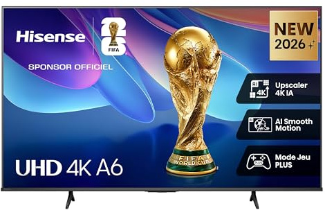 Hisense 55A6S - UHD 4K Smart TV 55 Pulgadas, Escalador IA 4K, Smooth Motion IA, Modo Juego Plus, Dolby Vision, Control por Voz, Filmmaker Mode, Airplay