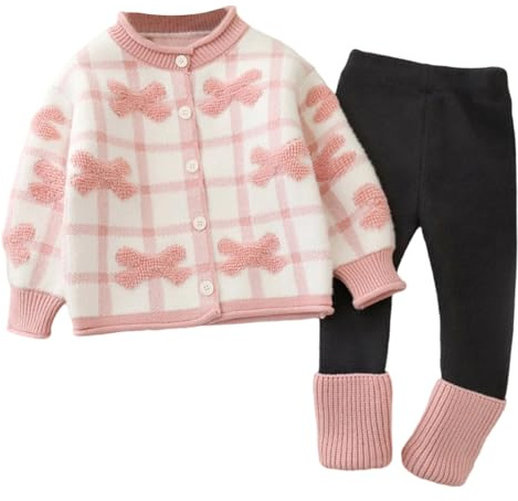 Genérico 2026 Conjunto de punto para niñas cárdigan y leggings ropa cálida de dos piezas juego casual ideal edad 2 a 7 años
