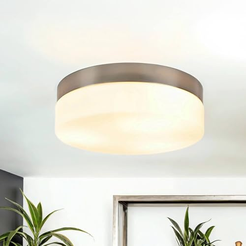 Modern taklampa glas nickel matt badrumslampa tak taklampa för badrum platt rund Ø29 cm taklampa kök modern