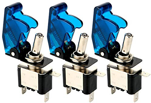 Gebildet 3 pezzi Interruttore a Levetta con Luce a LED Blu, 20A 12V-24VDC, SPST ON-OFF 2 Posizioni 3 Terminali Rocker Toggle Switch, Usato per Auto Camion Barca