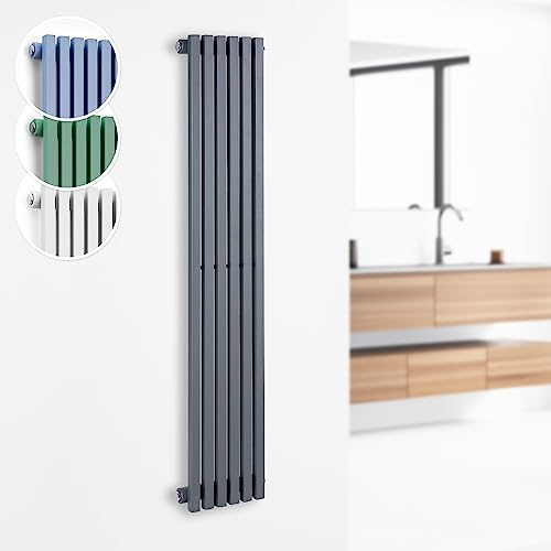 Besoa Delgado radiateur 120x25 : 6 nervures verticales, 2-en-1 : raccordement central ou latéral/raccordements 1/2, montage mural, 508 W/max. 70°C/max. 10,1 bar, Slim, 4-10 m², gris