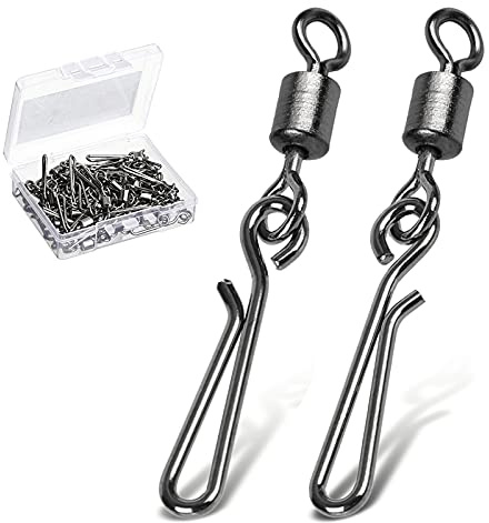 AMYSPORTS Rolling Connector Fishing Swivel Saltwater Corrosion Resistance Snap Swivels Kit Stainless Quick Fishing Snap Barrel Freshwater Trolling Accessories 100pcs 30lbs
