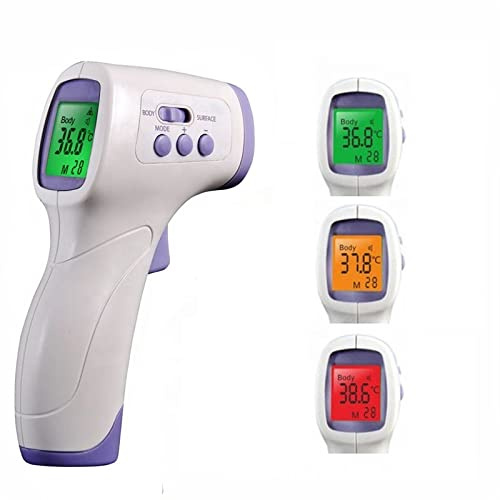 IFNI - Medicinsk infraröd fronttermometer kontaktlös termometer för vuxna, barn, baby, LCD-display med färgstarka indikatorer, ljudalternativ och 32 minnen