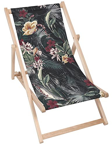 DreamRoots Liegestuhl Klappbar Holz aus Buchenholz, bis 130 kg belastbar, 3-Fach verstellbare Rückenlehne, waschbarer Polyesterbezug