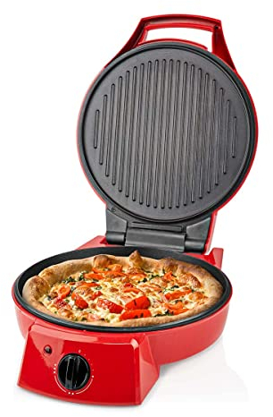 Ex-Pro 12 Electric Pizza Maker & Table Top Grill, Indoor Portable Pizza Oven with Non-Stick 12 Plates, 3 Heat Settings Max 230°C - Retro Red