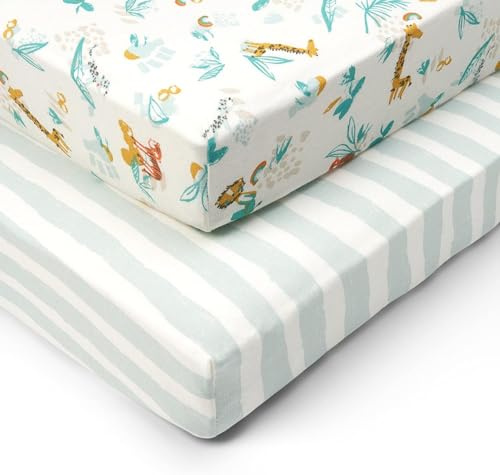 Tutti Bambini Cot Bed Fitted Sheets 2-Pack | 100% Organic Cotton, Fits 70x140cm Mattresses | Run Wild